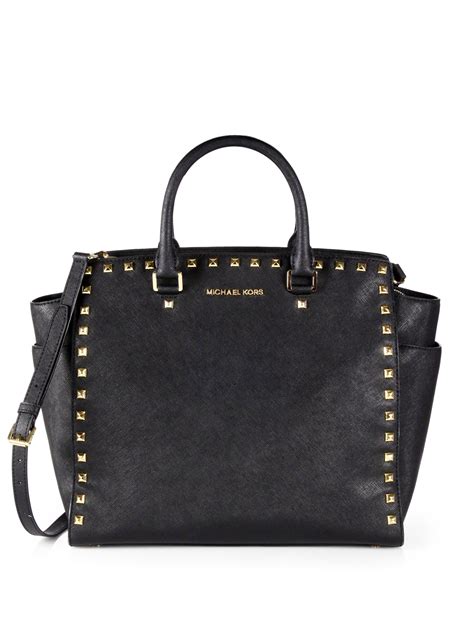 michael kors black satchel stud|Michael Kors handbags.